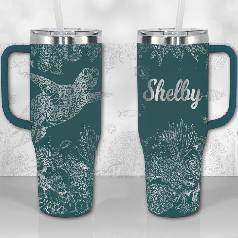 Sea Turtle Reef Motivational Quote or Name Personalized 30oz or 40oz Tumbler with Handle, Best Gifts NVA
