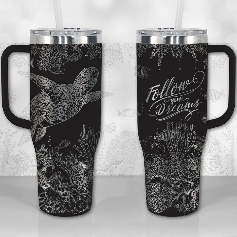 Sea Turtle Reef Motivational Quote or Name Personalized 30oz or 40oz Tumbler with Handle, Best Gifts NVA