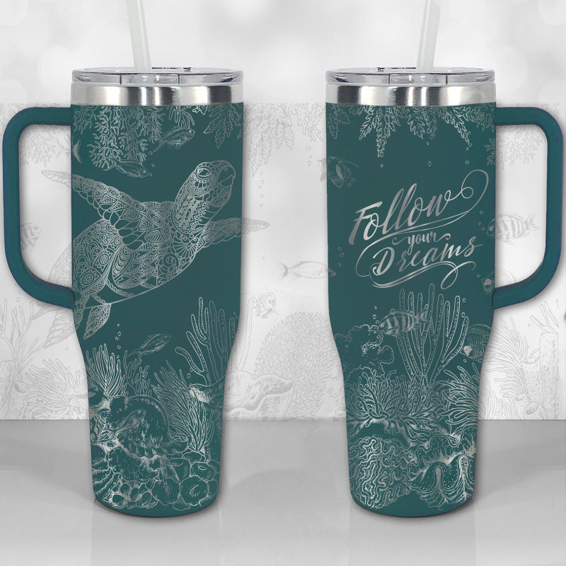 Sea Turtle Reef Motivational Quote or Name Personalized 30oz or 40oz Tumbler with Handle, Best Gifts NVA