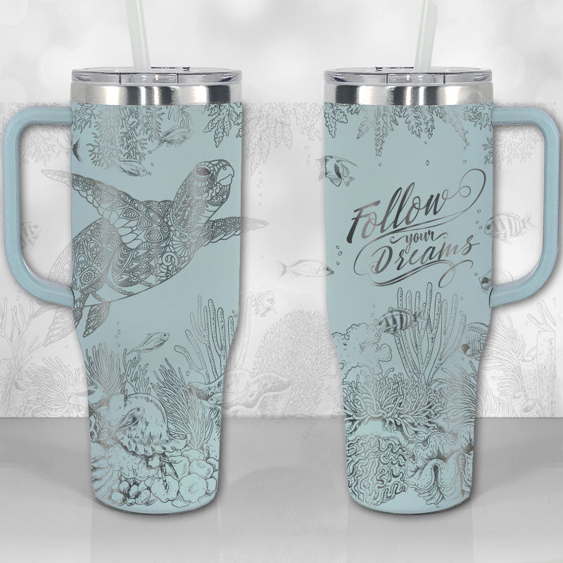 Sea Turtle Reef Motivational Quote or Name Personalized 30oz or 40oz Tumbler with Handle, Best Gifts NVA