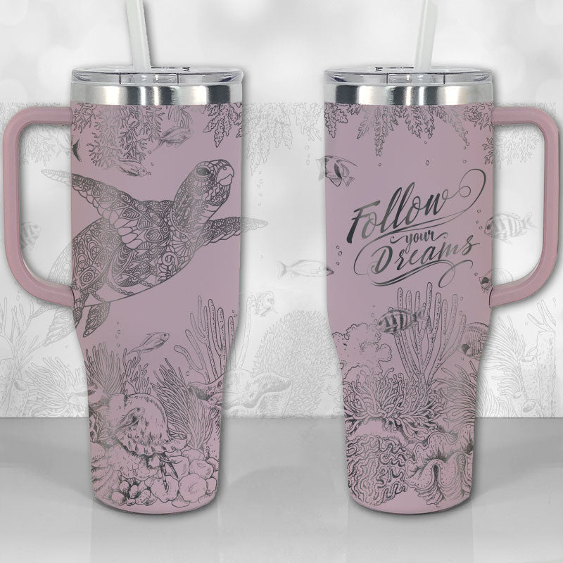 Sea Turtle Reef Motivational Quote or Name Personalized 30oz or 40oz Tumbler with Handle, Best Gifts NVA