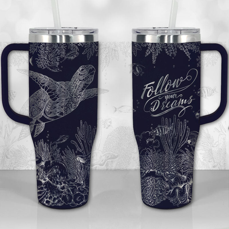 Sea Turtle Reef Motivational Quote or Name Personalized 30oz or 40oz Tumbler with Handle, Best Gifts NVA