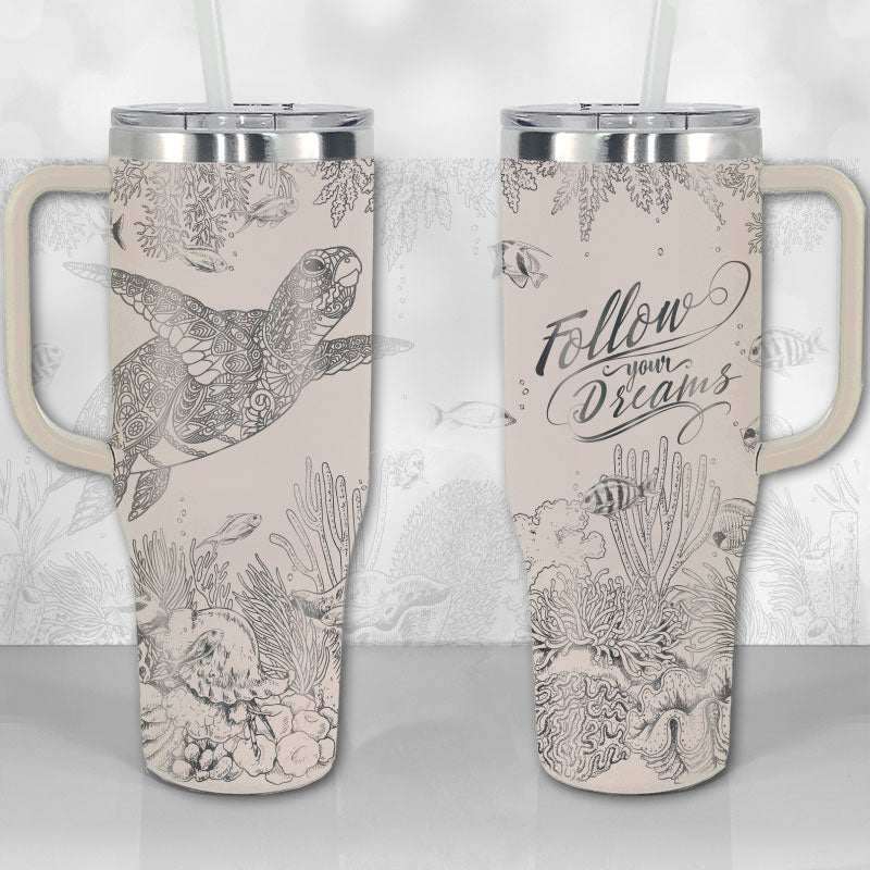Sea Turtle Reef Motivational Quote or Name Personalized 30oz or 40oz Tumbler with Handle, Best Gifts NVA