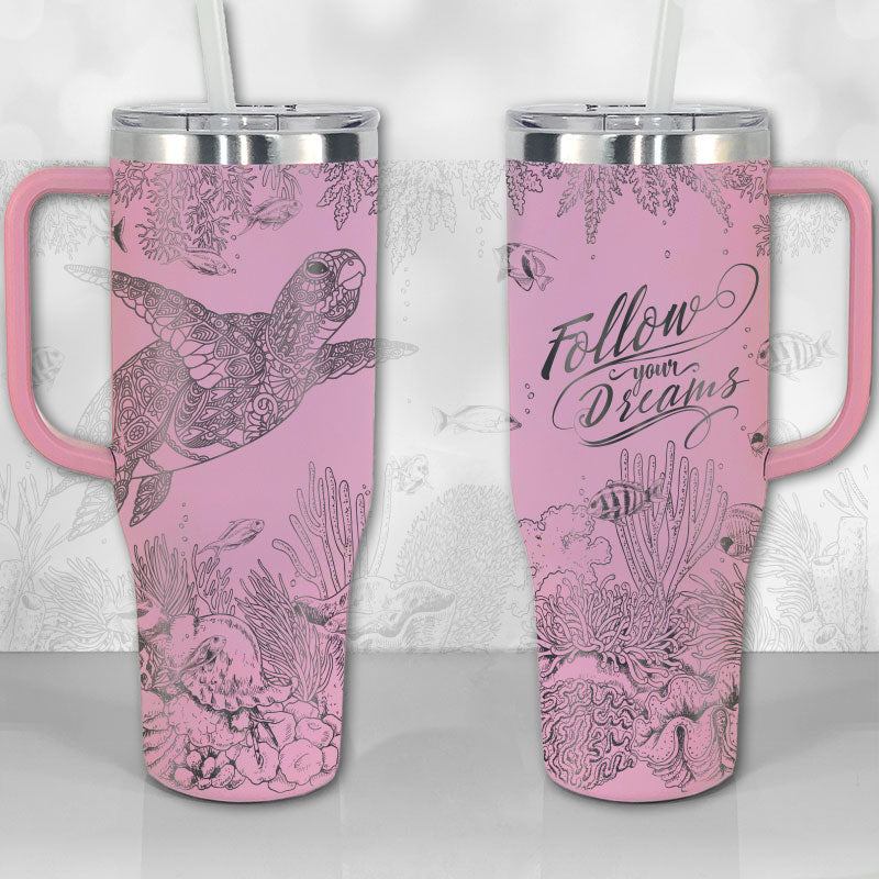 Sea Turtle Reef Motivational Quote or Name Personalized 30oz or 40oz Tumbler with Handle, Best Gifts NVA