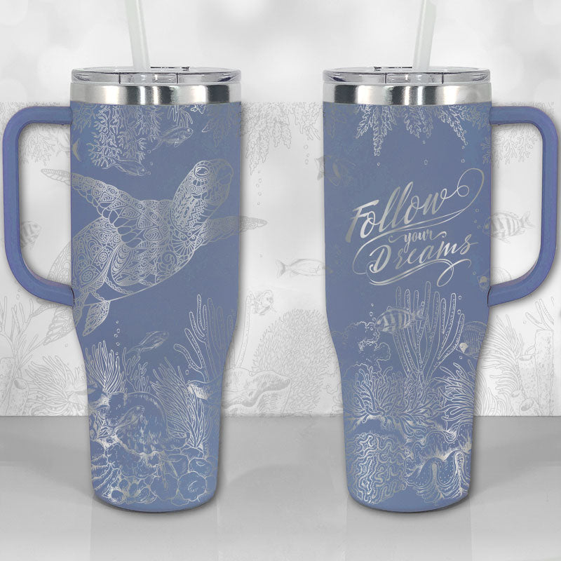 Sea Turtle Reef Motivational Quote or Name Personalized 30oz or 40oz Tumbler with Handle, Best Gifts NVA