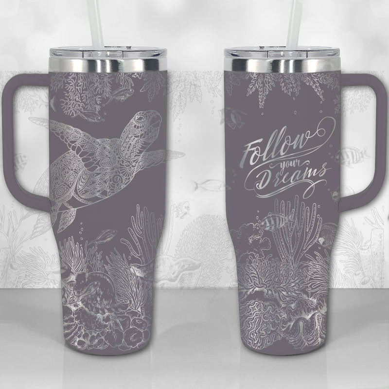 Sea Turtle Reef Motivational Quote or Name Personalized 30oz or 40oz Tumbler with Handle, Best Gifts NVA