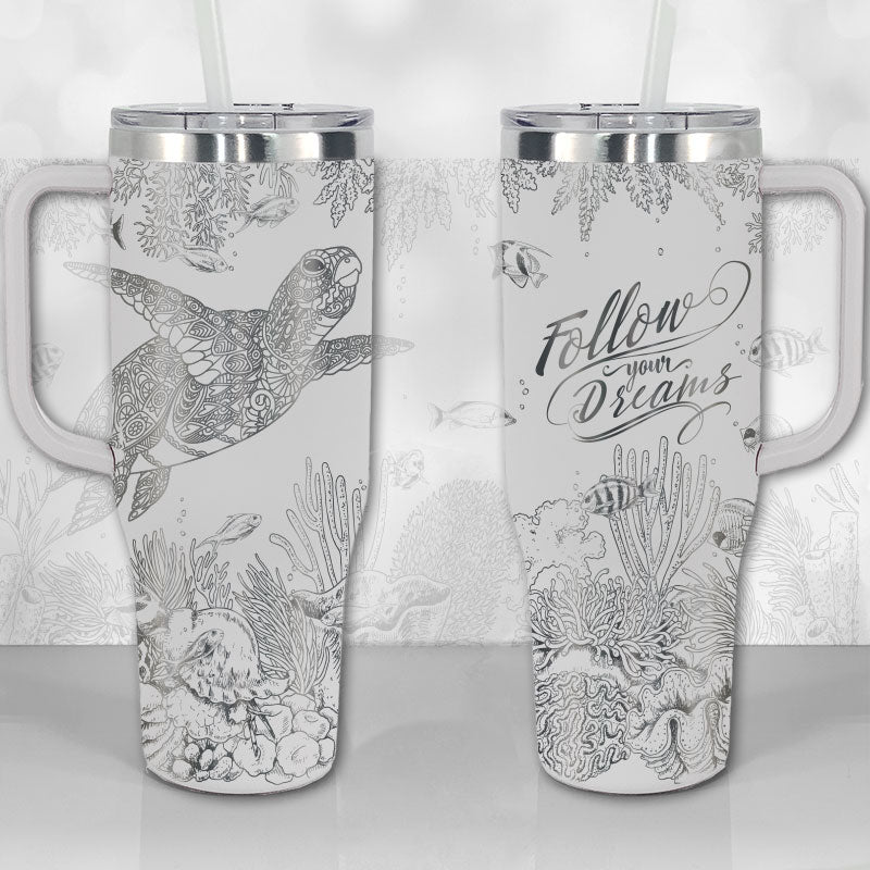 Sea Turtle Reef Motivational Quote or Name Personalized 30oz or 40oz Tumbler with Handle, Best Gifts NVA