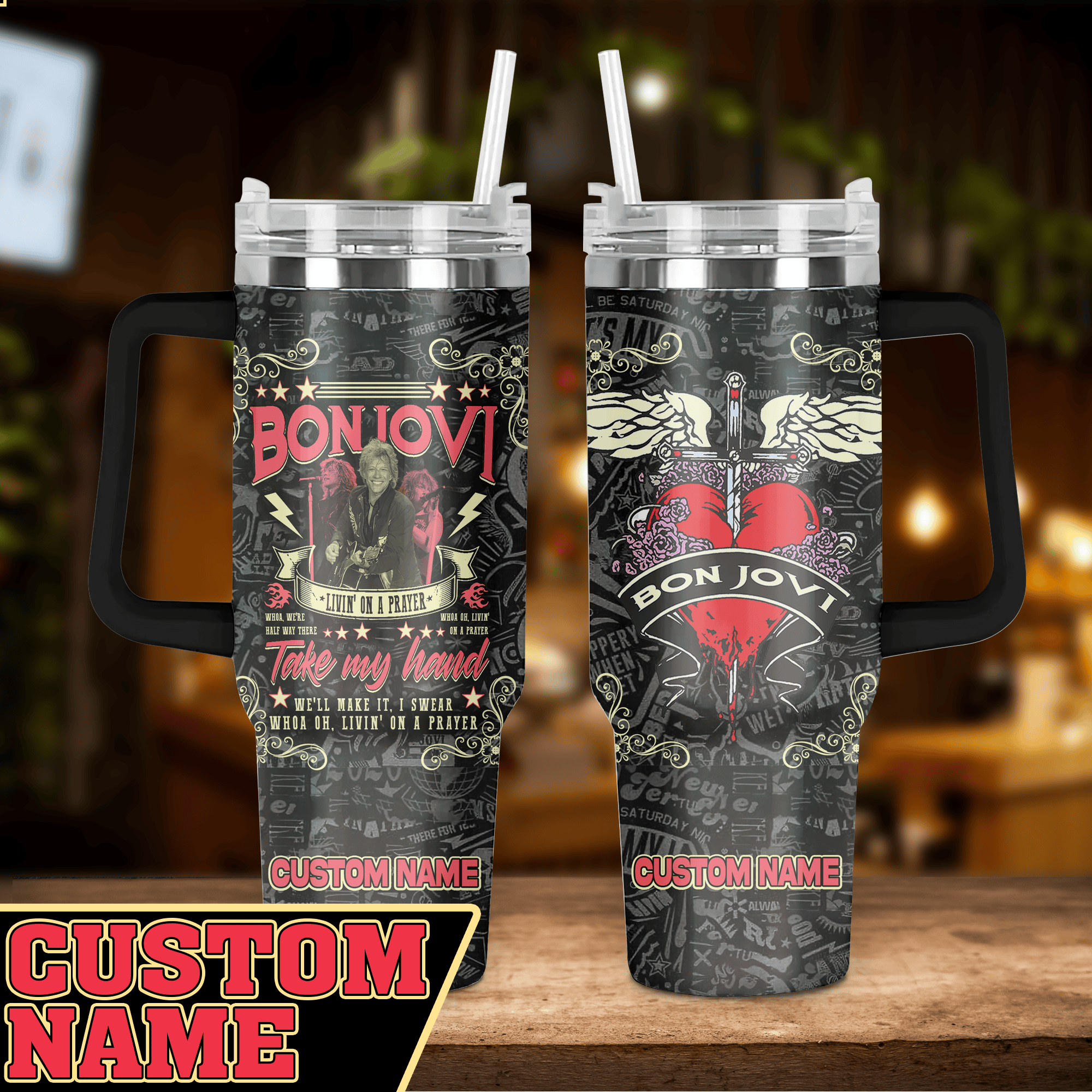 Bon Jovi Full Black Customized 30oz or 40 Oz Tumbler HG
