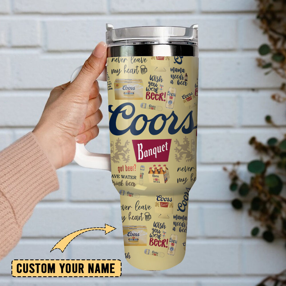 Coors Banquet Golden Beers Custom Quencher 30oz or 40oz Stainless Steel Tumbler With Handle, Best gifts for Friend Family NVA