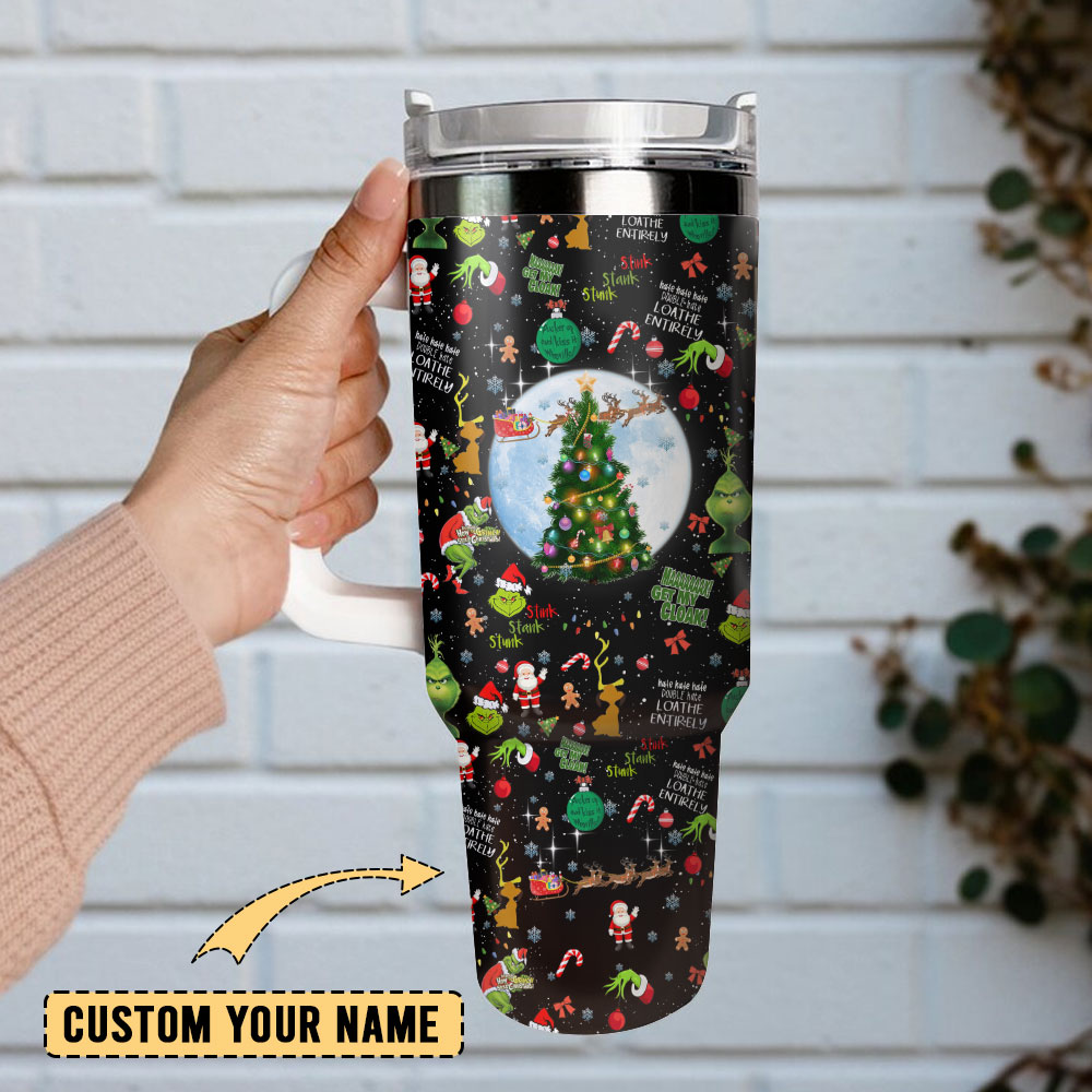 Grinch Illumination Cartoon Custom Quencher 30oz or 40oz Stainless Steel Tumbler With Handle, Best gifts for Friend Family NVA