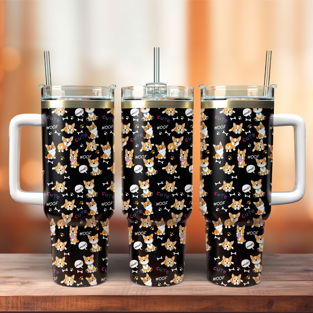 Cute Corgi Anime Custom Quencher 30oz or 40oz Stainless Steel Tumbler With Handle, Best gifts for Friend Family NVA