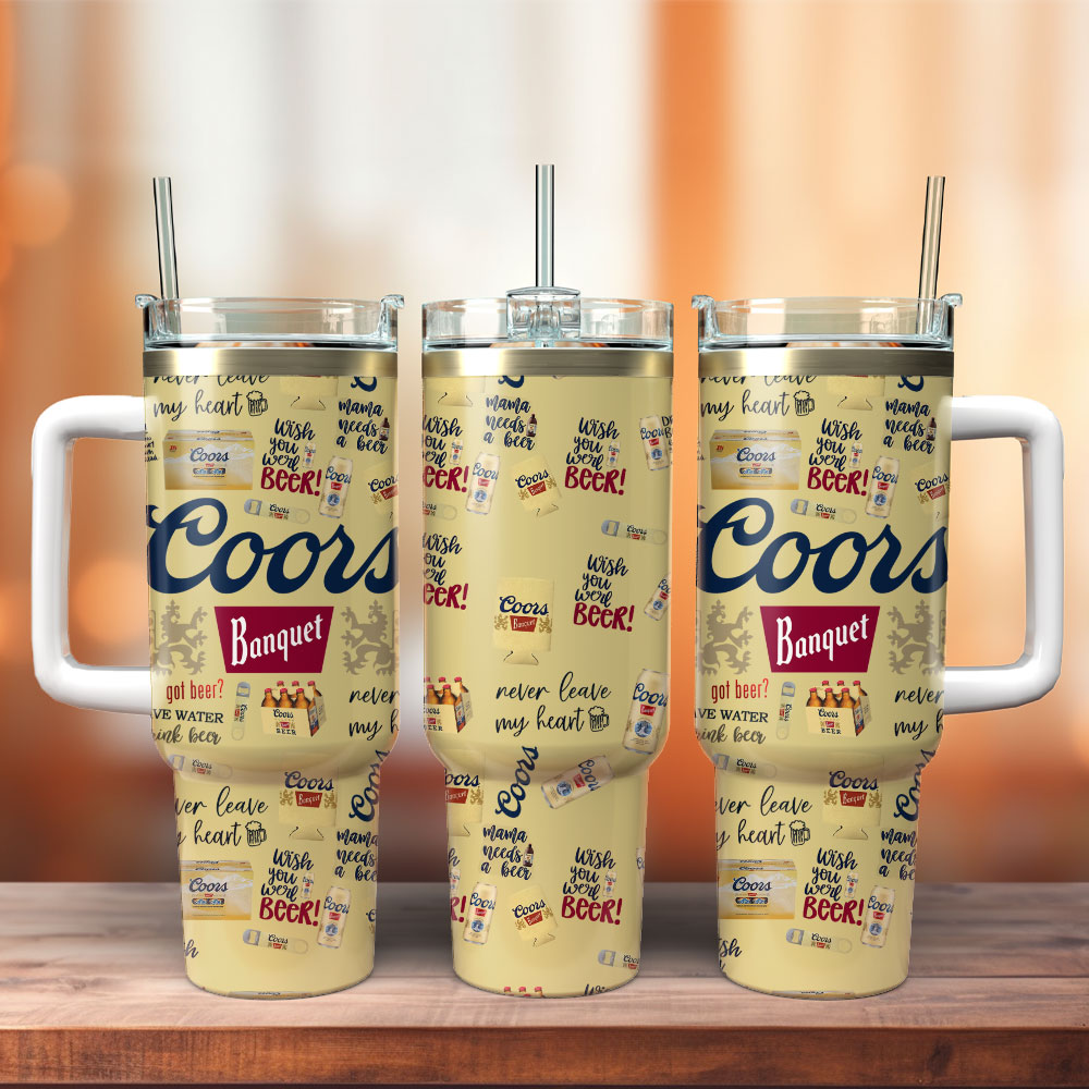 Coors Banquet Golden Beers Custom Quencher 30oz or 40oz Stainless Steel Tumbler With Handle, Best gifts for Friend Family NVA