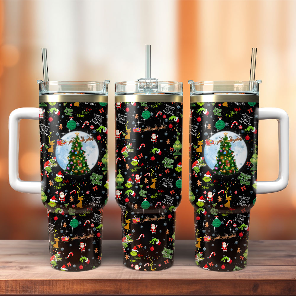 Grinch Illumination Cartoon Custom Quencher 30oz or 40oz Stainless Steel Tumbler With Handle, Best gifts for Friend Family NVA