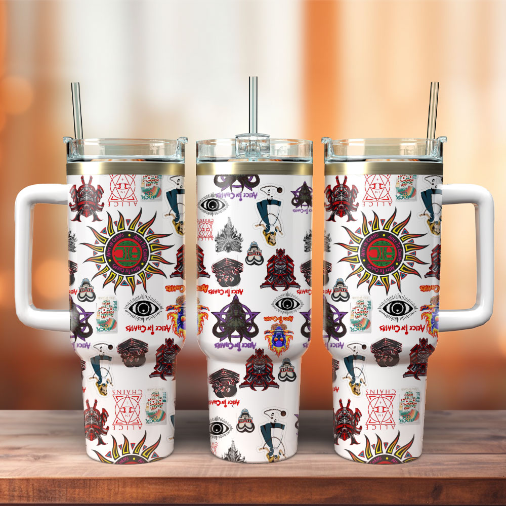 Alice In Chains Rock Band Custom 30oz or 40oz Quencher Stainless Steel Tumbler With Handle, Best Gift Idea NVA, Best Gift Idea NVA