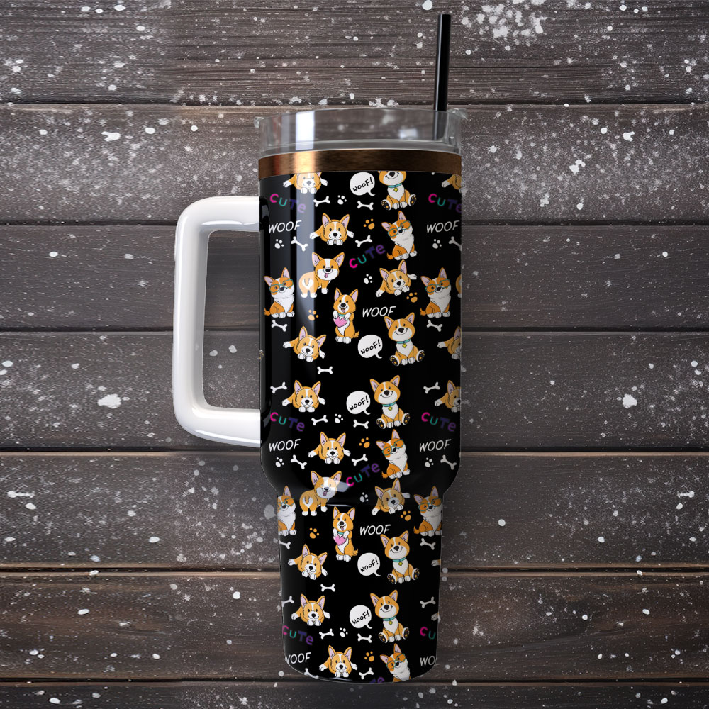 Cute Corgi Anime Custom Quencher 30oz or 40oz Stainless Steel Tumbler With Handle, Best gifts for Friend Family NVA