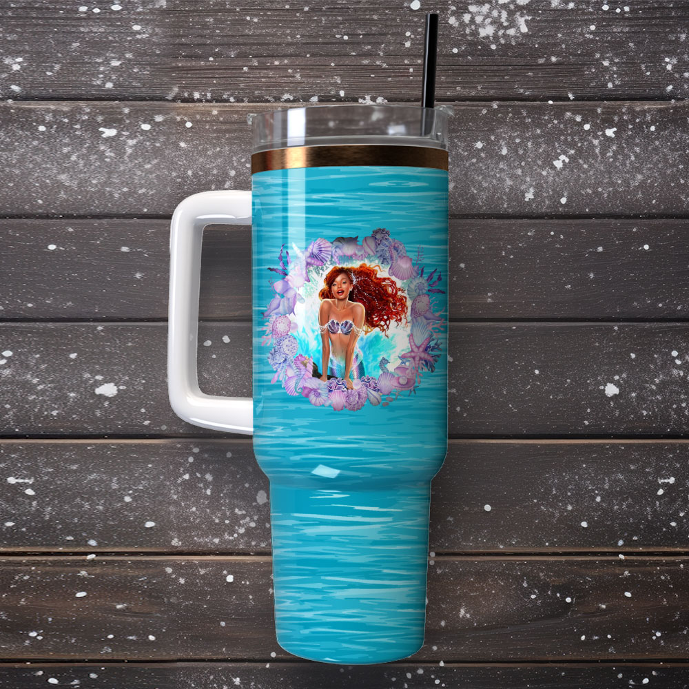 Ariel Little Mermaid Disney Cartoon Custom Quencher 30oz or 40oz Stainless Steel Tumbler With Handle, Best gifts for Friend Family NVA