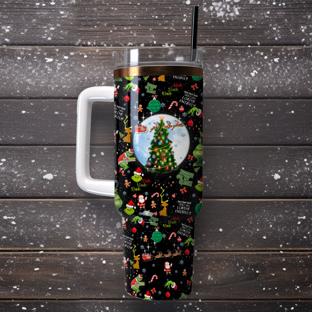 Grinch Illumination Cartoon Custom Quencher 30oz or 40oz Stainless Steel Tumbler With Handle, Best gifts for Friend Family NVA
