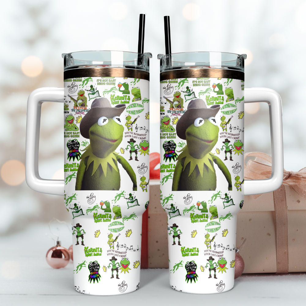 Green Frog Grinch Cartoon Custom Quencher 30oz or 40oz Stainless Steel Tumbler With Handle, Best gifts for Friend Family NVA