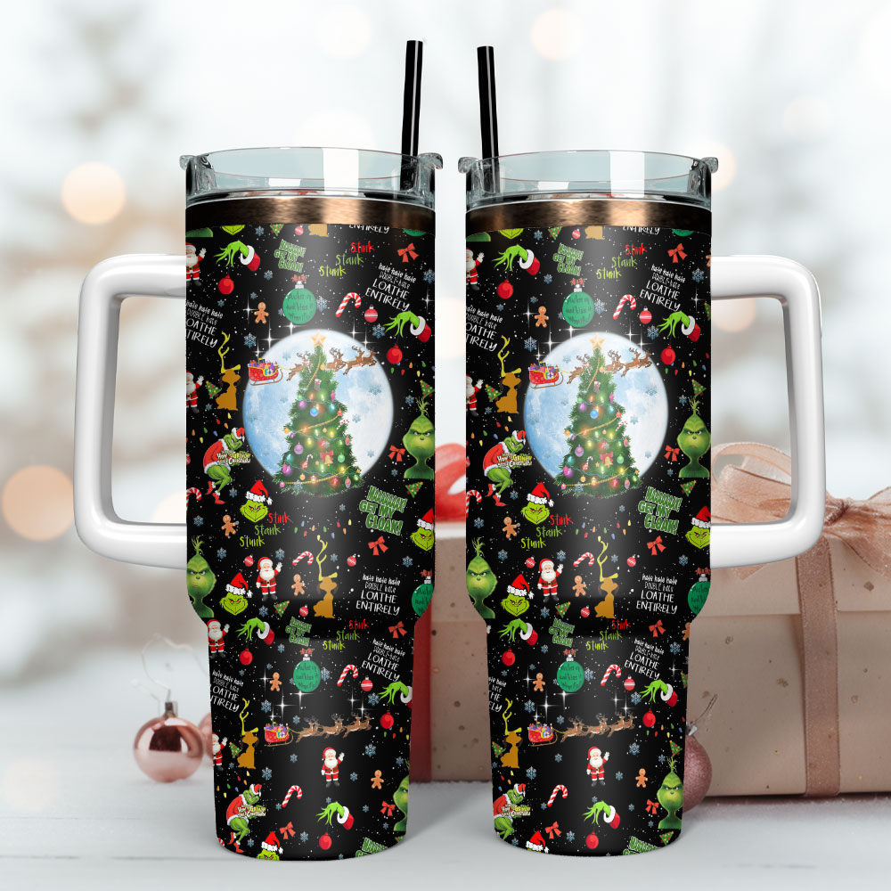 Grinch Illumination Cartoon Custom Quencher 30oz or 40oz Stainless Steel Tumbler With Handle, Best gifts for Friend Family NVA