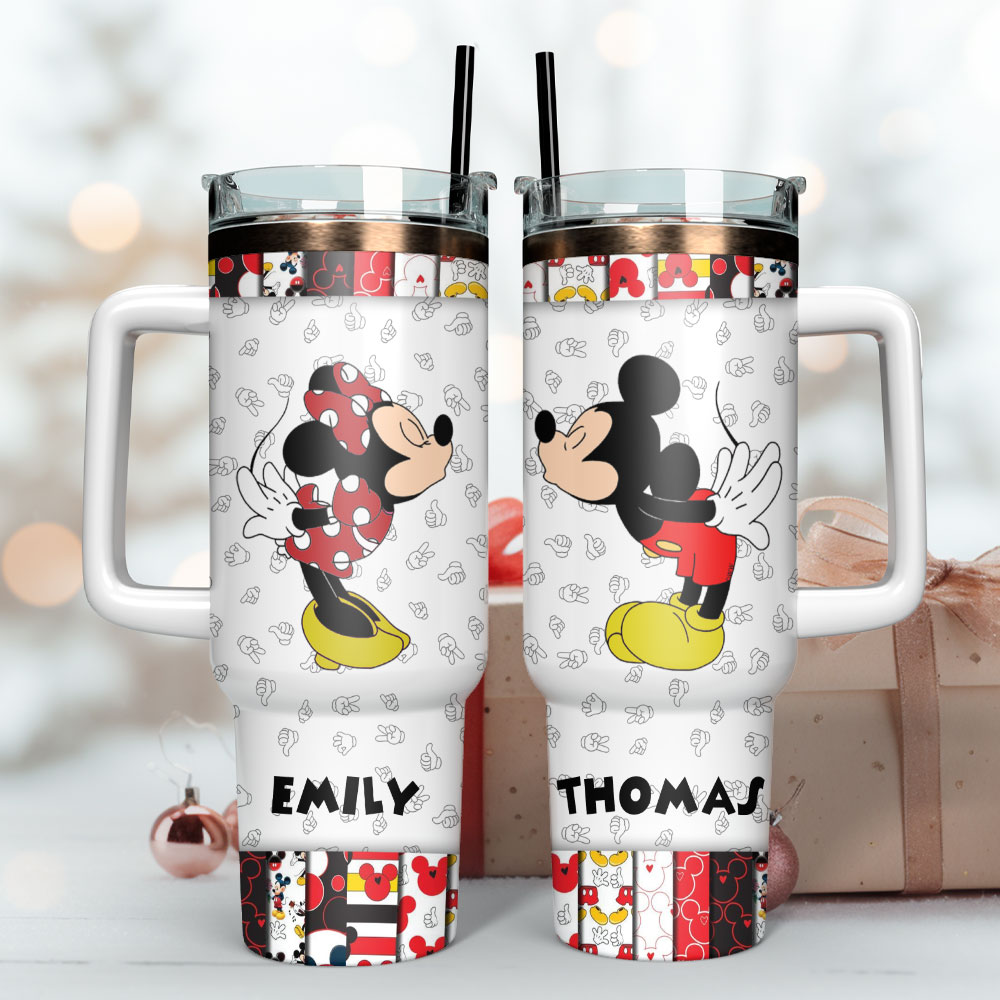 Mickey And Minnie Disney Cartoon Custom Stanley Quencher 30oz or 40oz Stainless Steel Tumbler With Handle HG