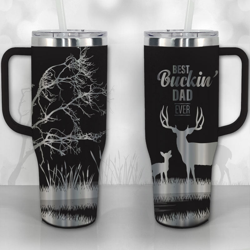 Deer Hunter Dad Papa Personalized 30oz or 40oz Tumbler with Handle, Best Gifts NVA