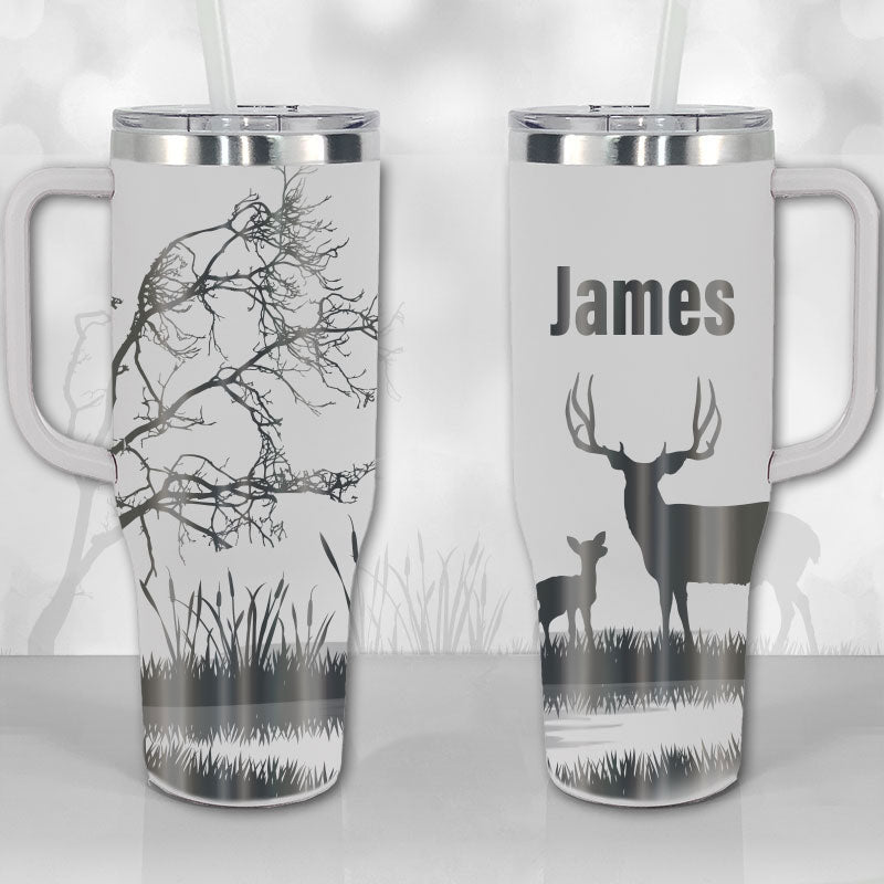 Deer Hunter Dad Papa Personalized 30oz or 40oz Tumbler with Handle, Best Gifts NVA