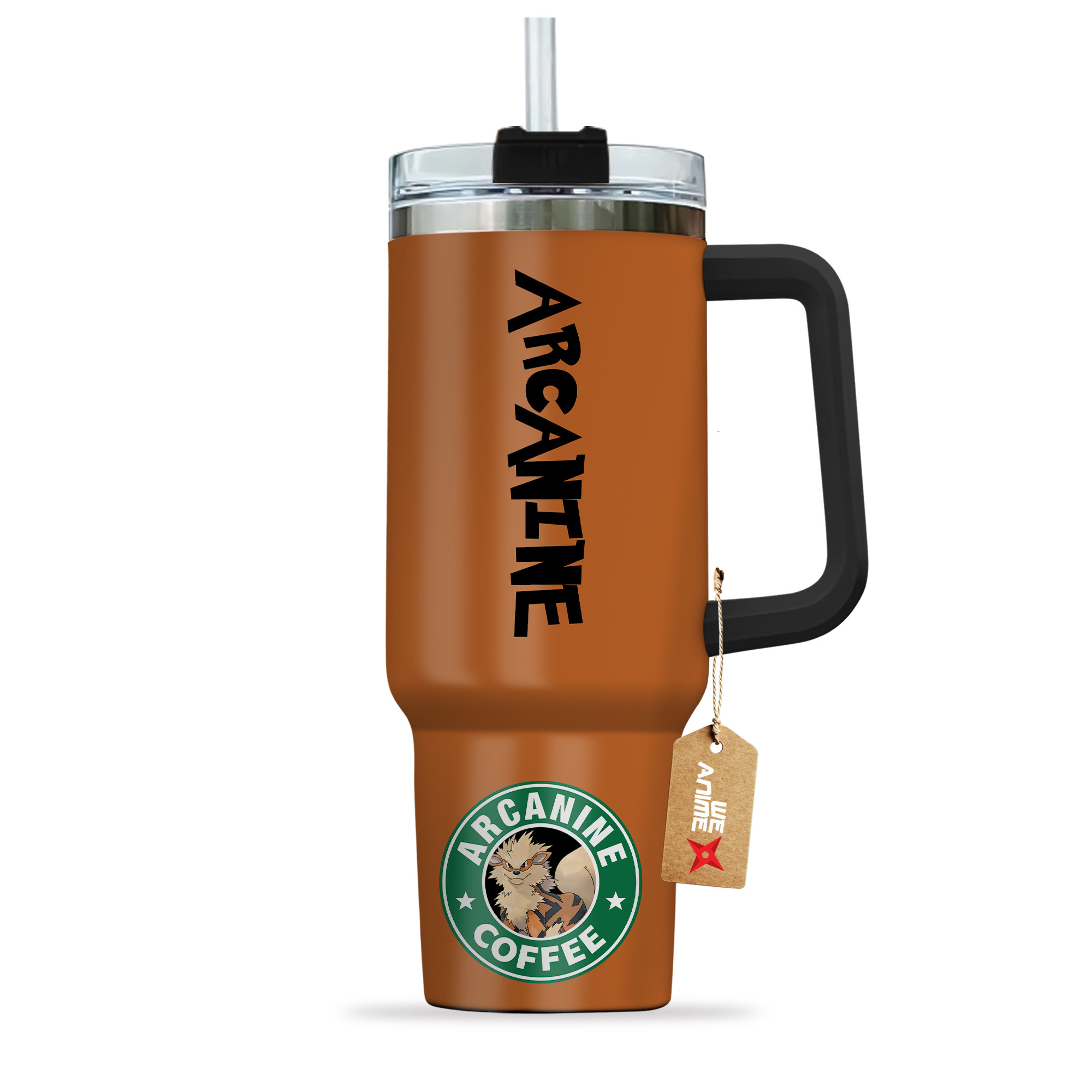 Arcanine Coffee Pokemon Anime Custom 30oz or 40oz Quencher Stainless Steel Tumbler With Handle, Best Gift Idea NVA, Best Gift Idea NVA