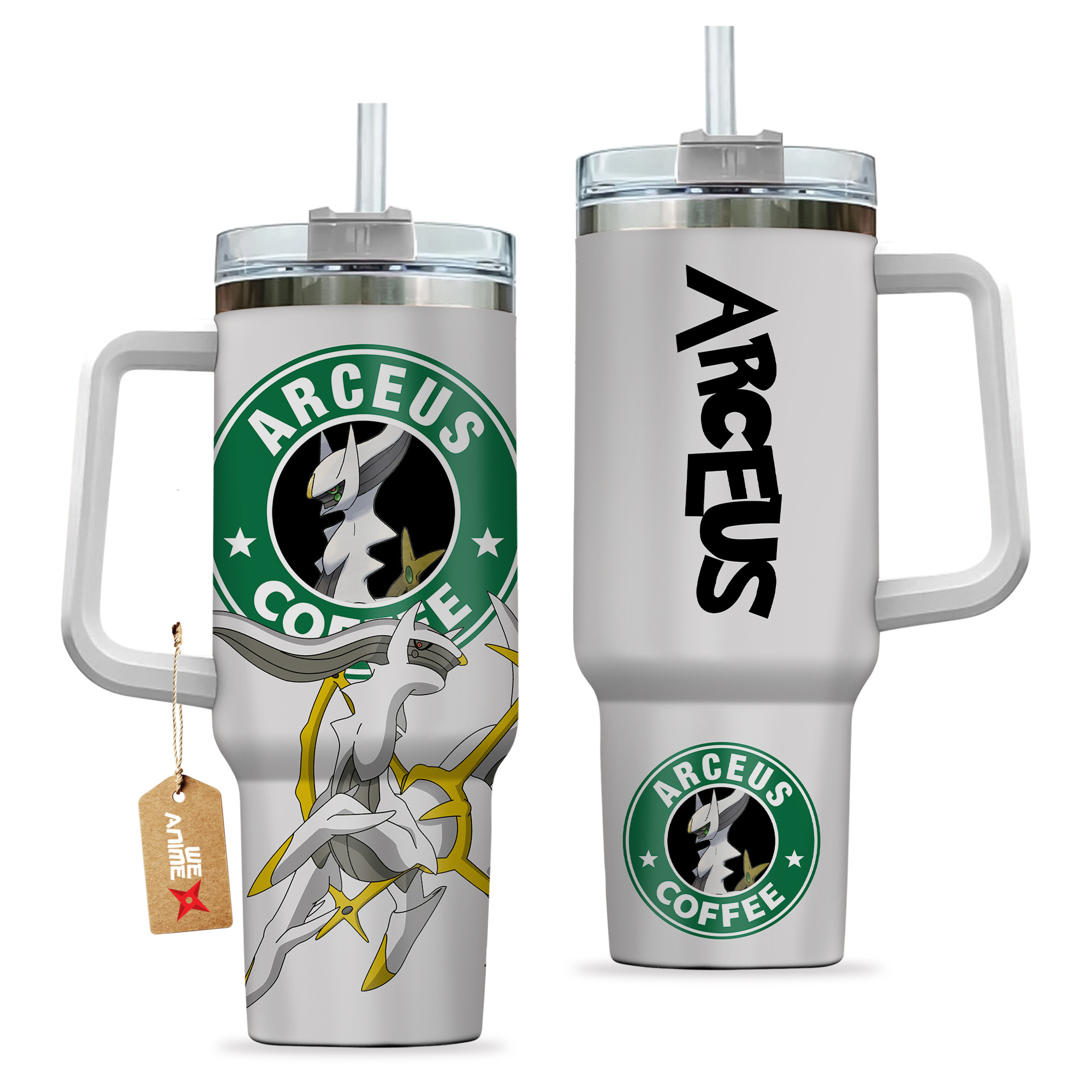 Arceus Coffee Pokemon Anime Custom 30oz or 40oz Quencher Stainless Steel Tumbler With Handle, Best Gift Idea NVA