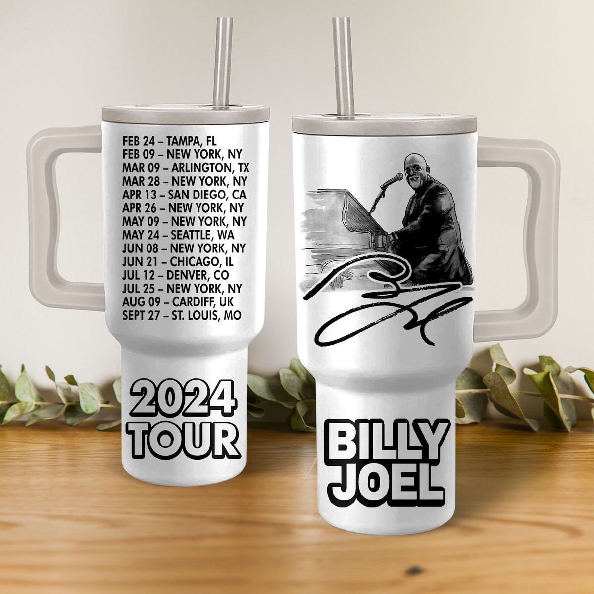 Billy Joel 2024 Tour Music Custom Stanley Quencher 40oz Stainless Steel Tumbler HG With Handle