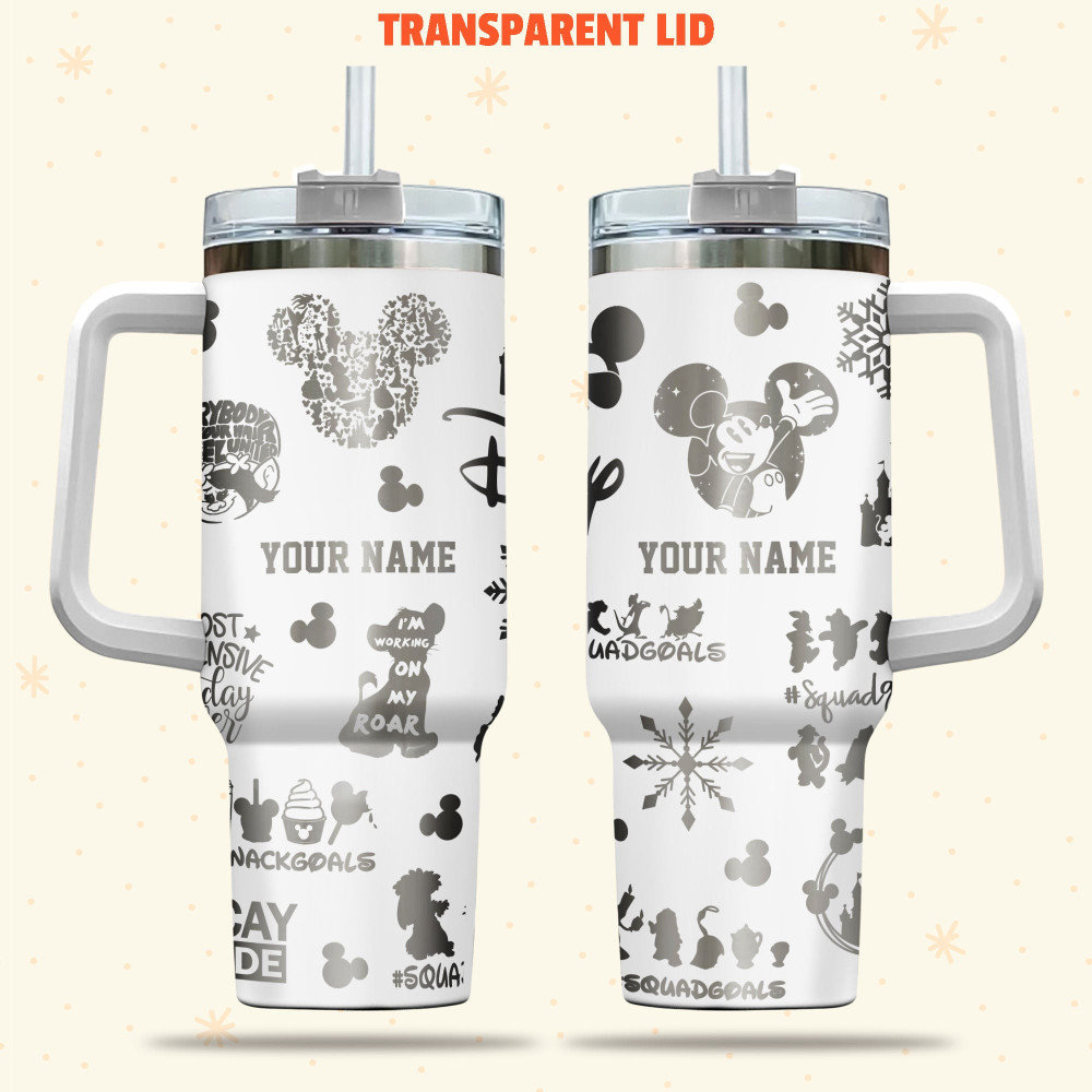 Character Squad Disney Cartoon 30oz or 40oz Quencher Stainless Steel Tumbler With Handle, Best Gift Idea NVA