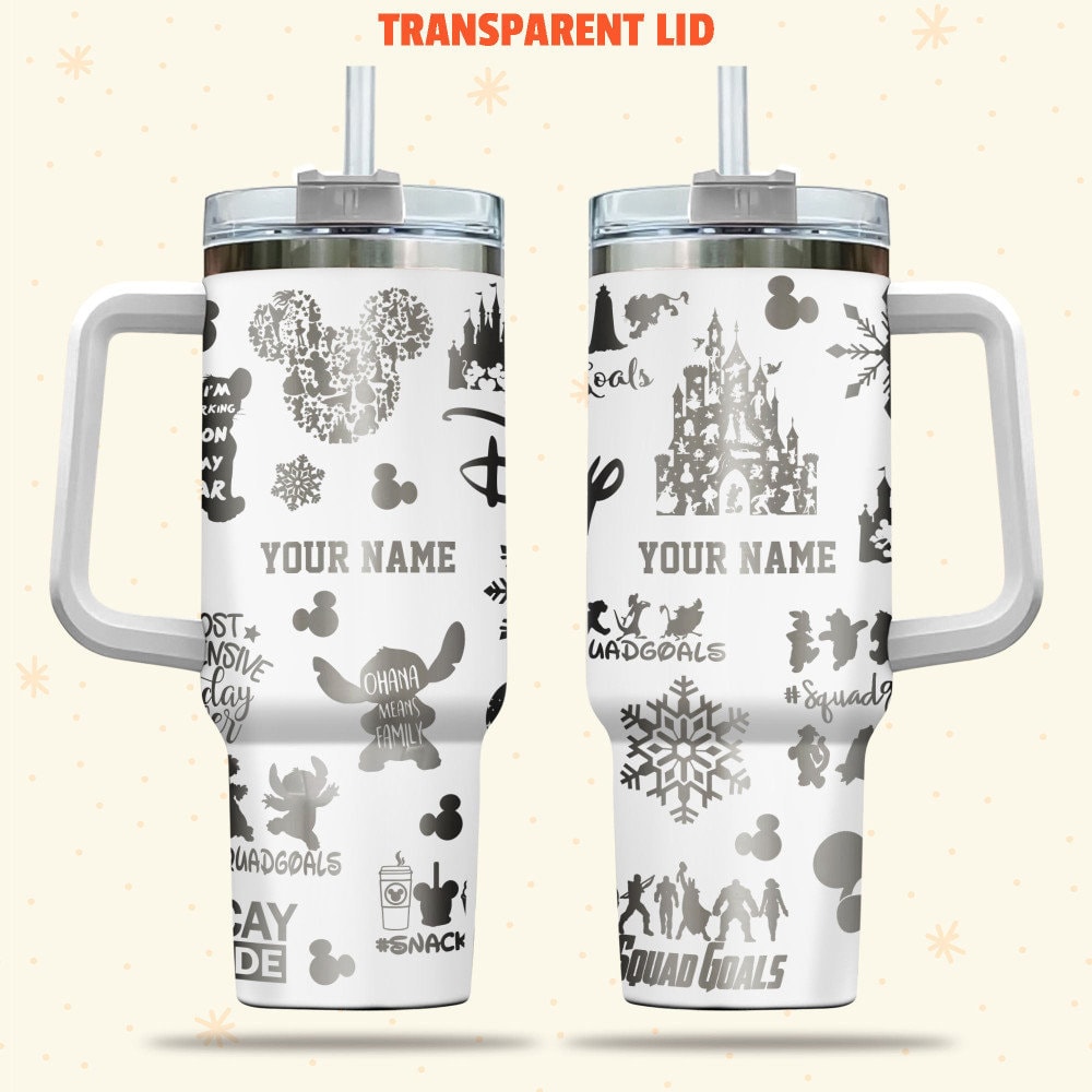 Character Squad Disney Cartoon 30oz or 40oz Quencher Stainless Steel Tumbler With Handle, Best Gift Idea NVA