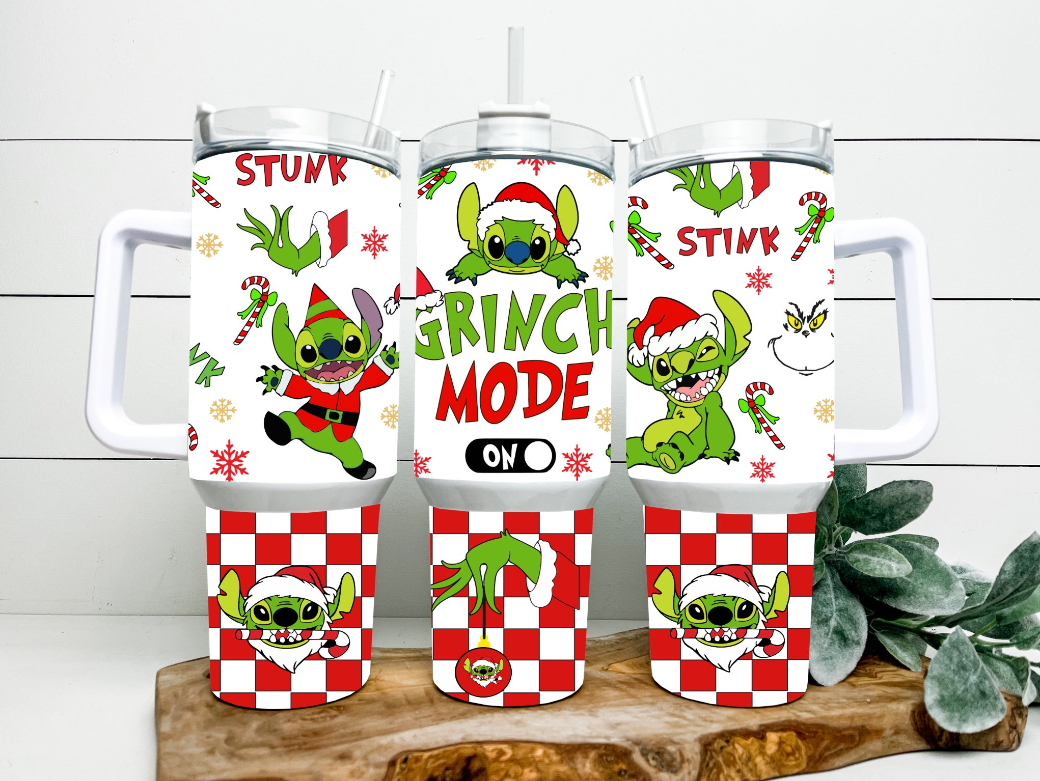 Christmas Stitch Grinch Mode Disney Cartoon Custom Stanley Quencher 30oz or 40oz Stainless Steel Tumbler With Handle HG