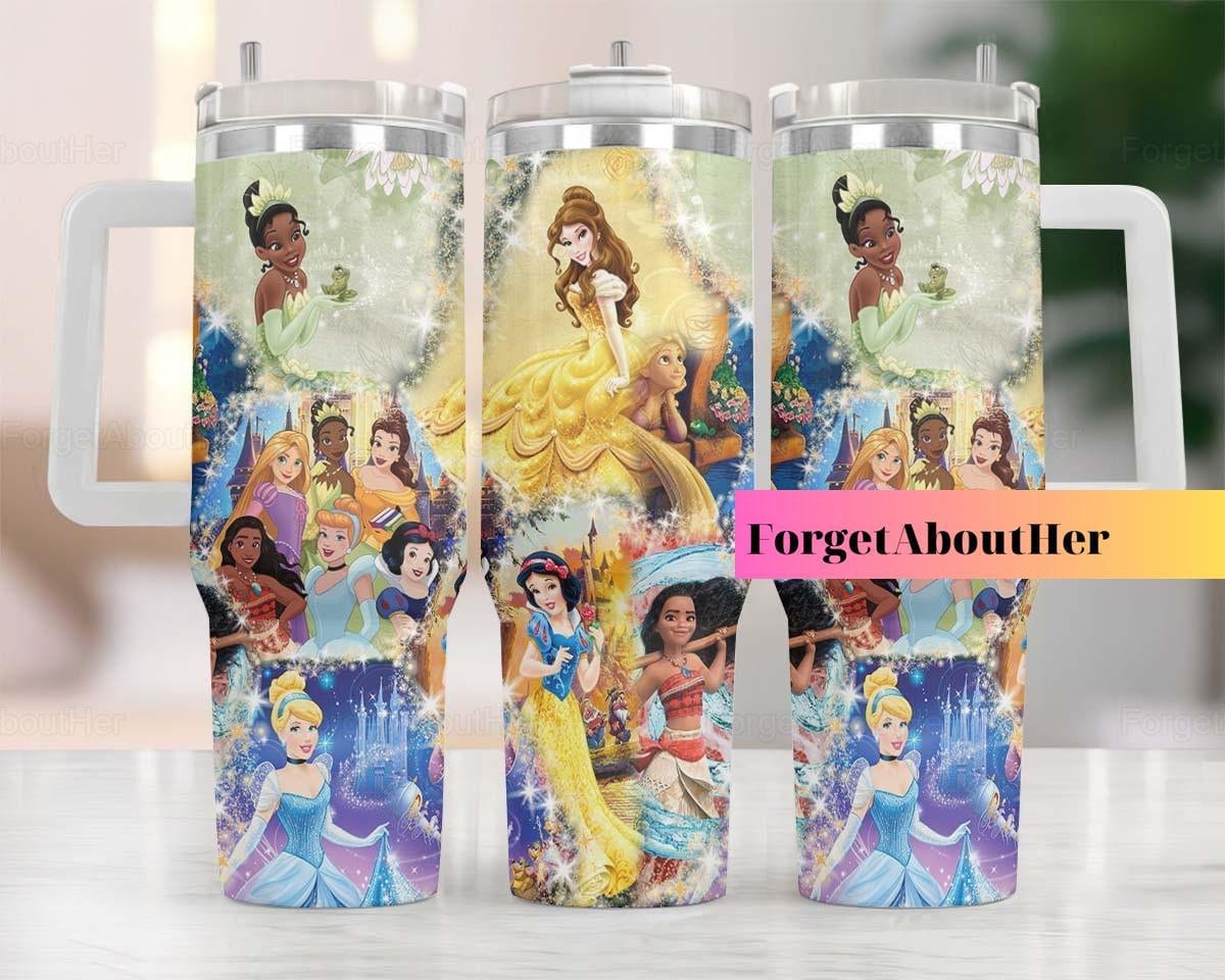 Disney Princesses Cartoon Custom Stanley Quencher 30oz or 40oz Stainless Steel Tumbler With Handle HG