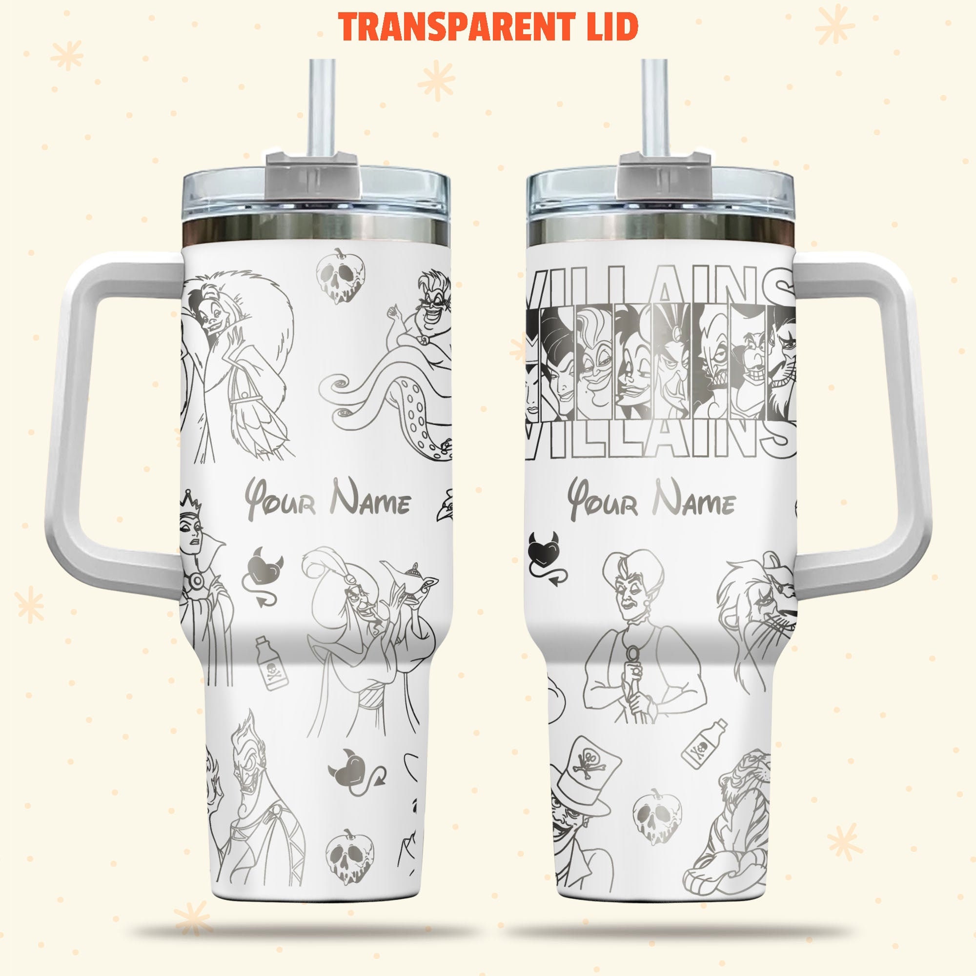 Disney Villains Cartoon 30oz or 40oz Quencher Stainless Steel Tumbler With Handle, Best Gift Idea NVA