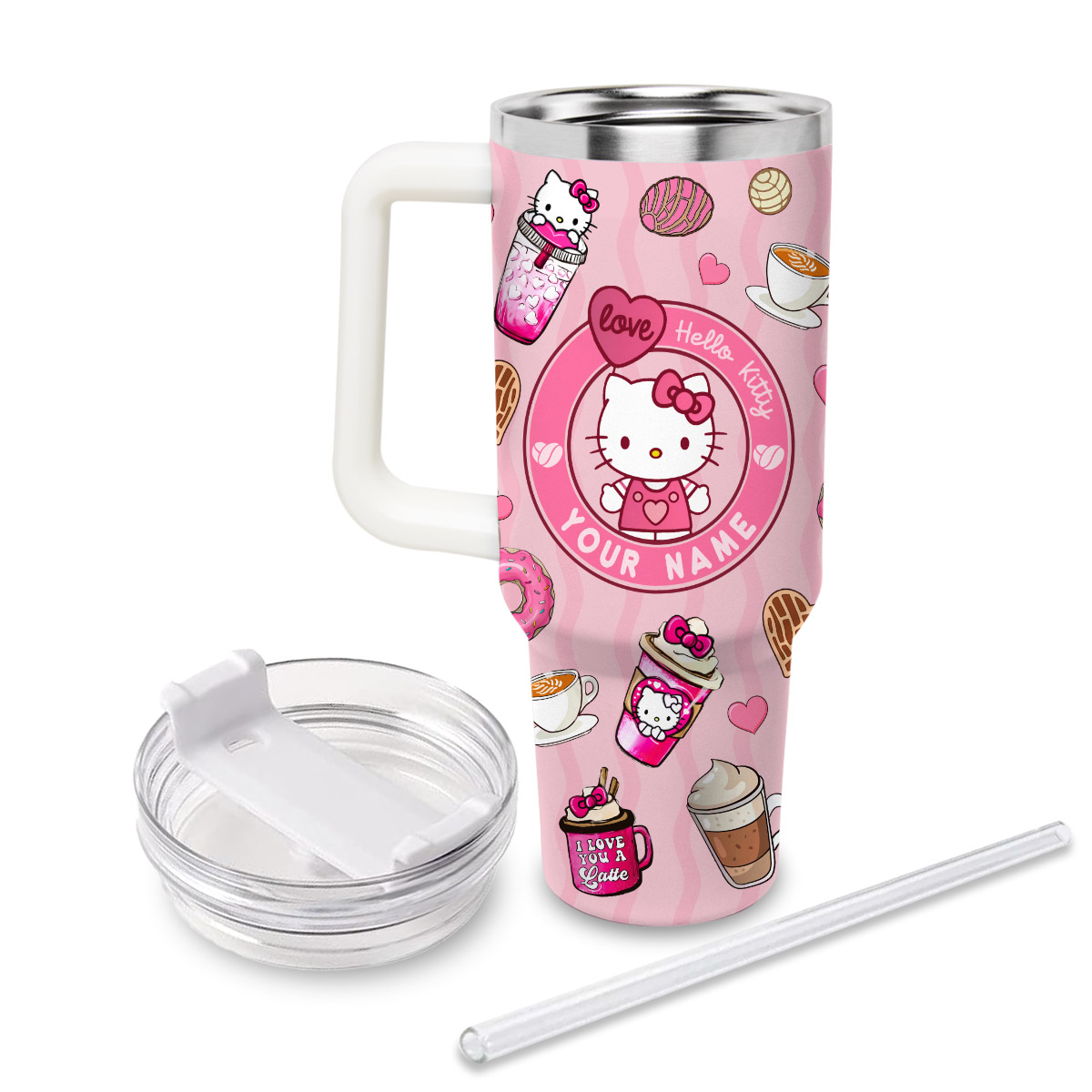 Hello Kitty Cartoon Custom Quencher 30oz or 40oz Stainless Steel Tumbler With Handle HG