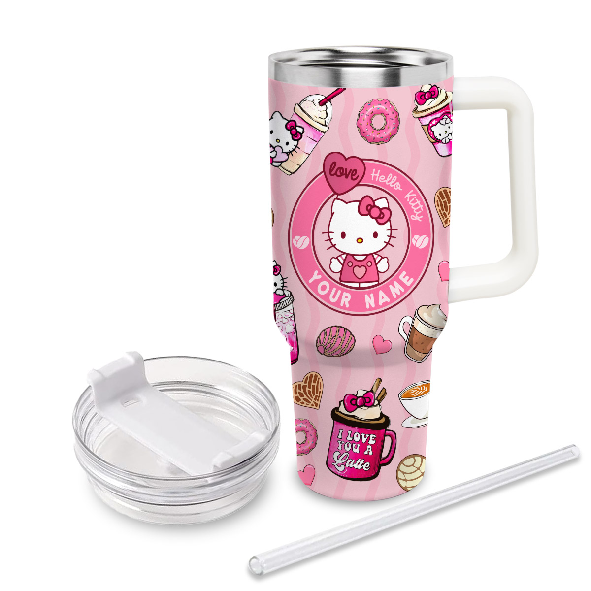 Hello Kitty Cartoon Custom Quencher 30oz or 40oz Stainless Steel Tumbler With Handle HG