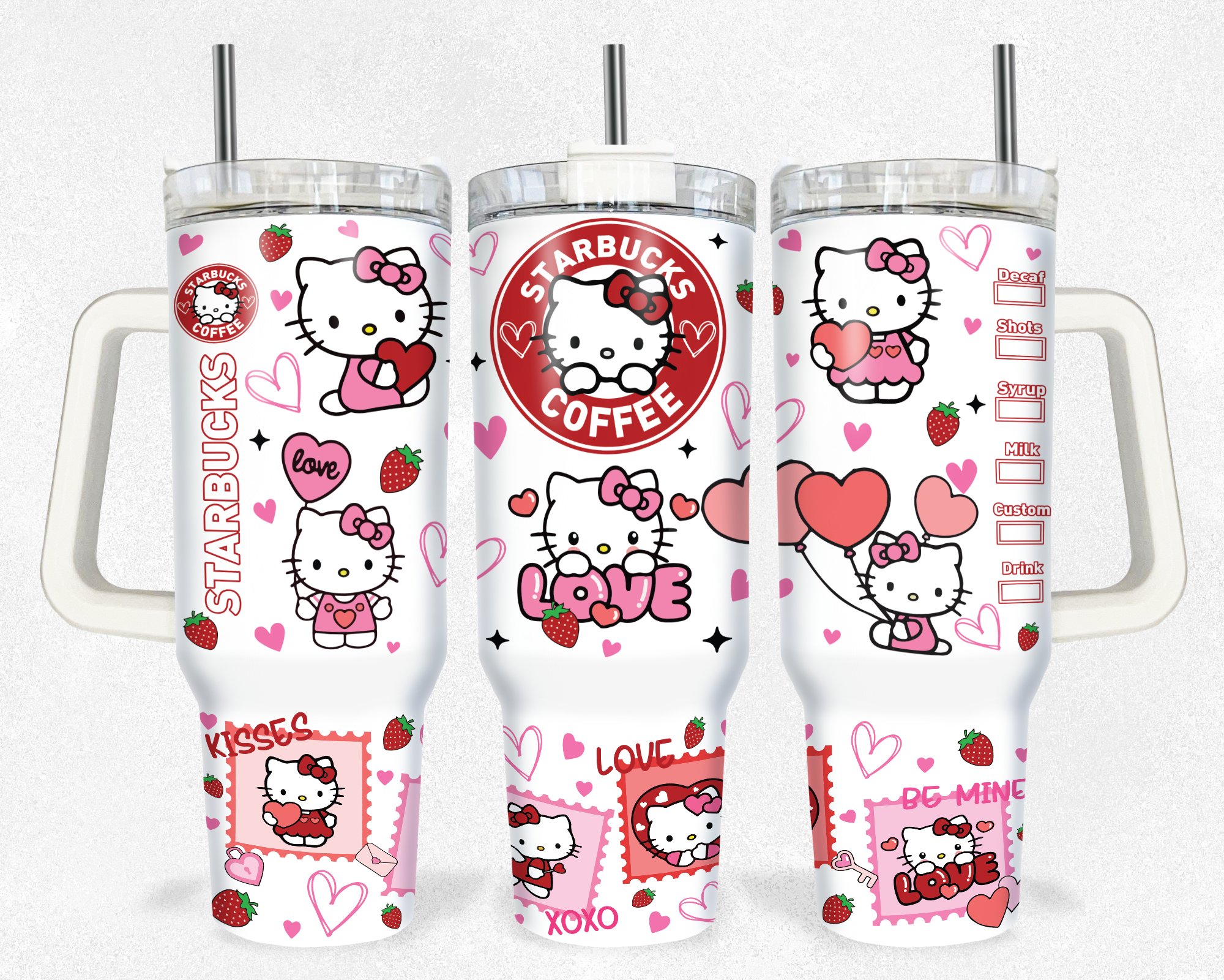 Hello Kitty Coffee Sanrio Cartoon Custom Quencher 30oz or 40oz Stainless Steel Tumbler With Handle HG