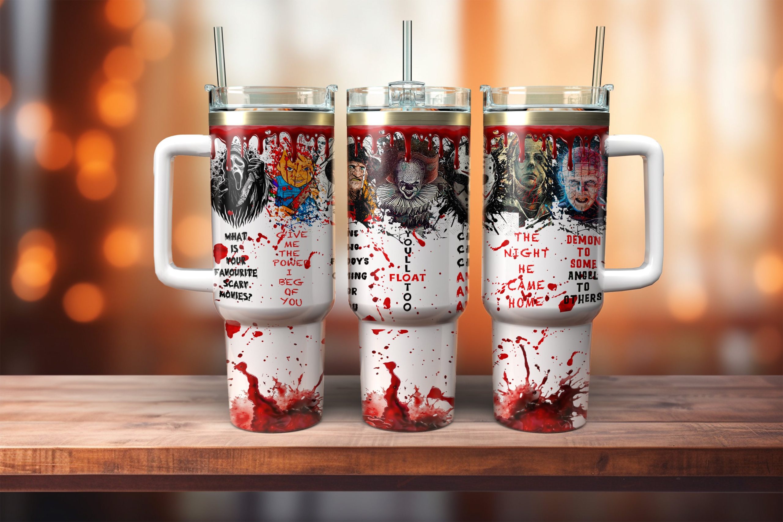 Horror Movie Characters Movies Custom Quencher 30oz or 40oz Stainless Steel Tumbler With Handle HG