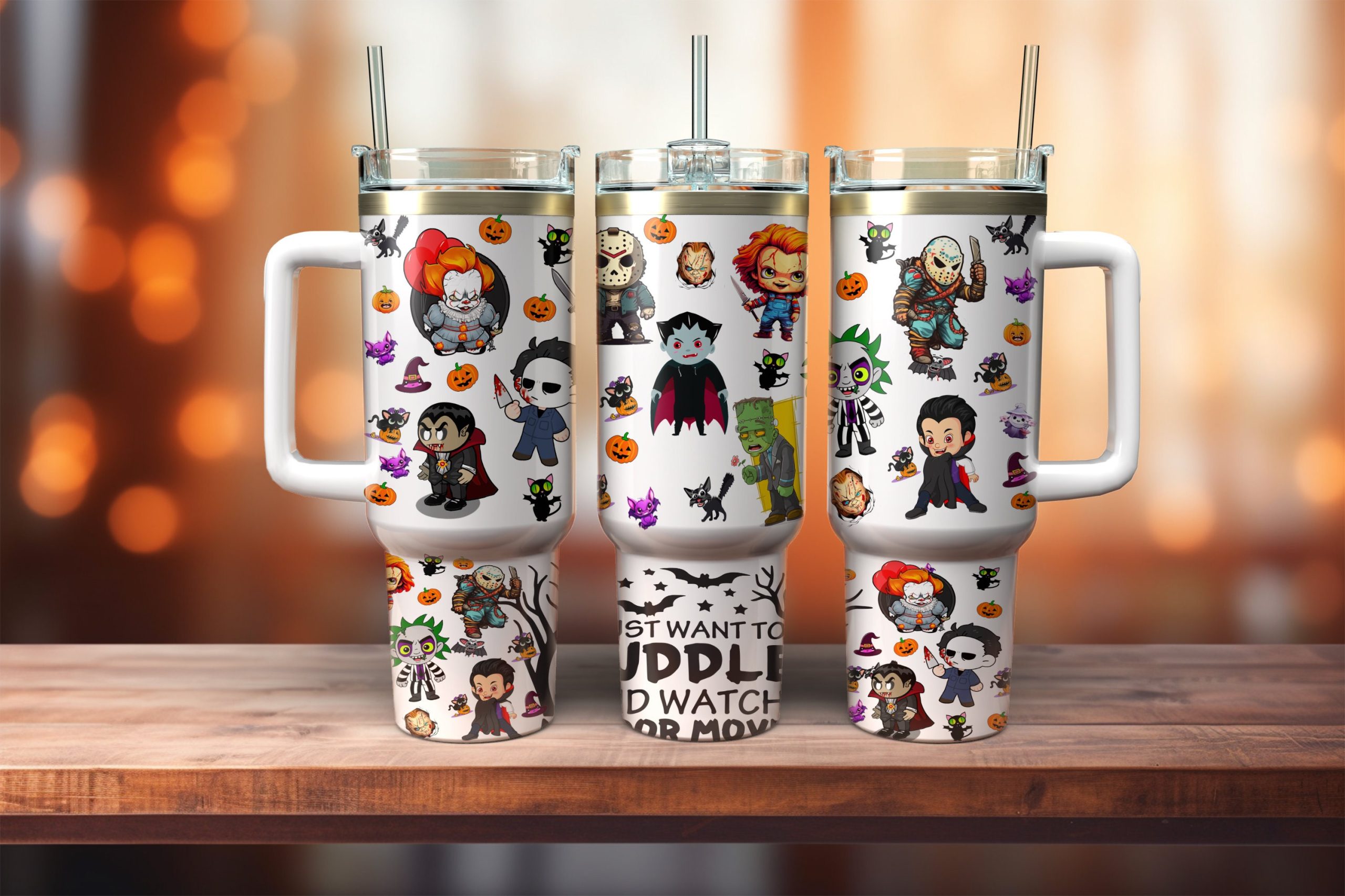 Horror Movie Characters Movies Custom Quencher 30oz or 40oz Stainless Steel Tumbler With Handle HG