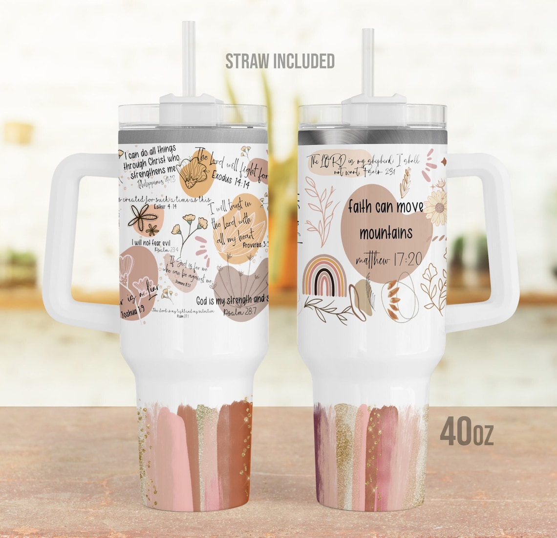 30oz or 40oz Tumbler , Bible Affirmations Tumbler, Gift for Her, 30oz or 40oz Tumbler with Handle HG