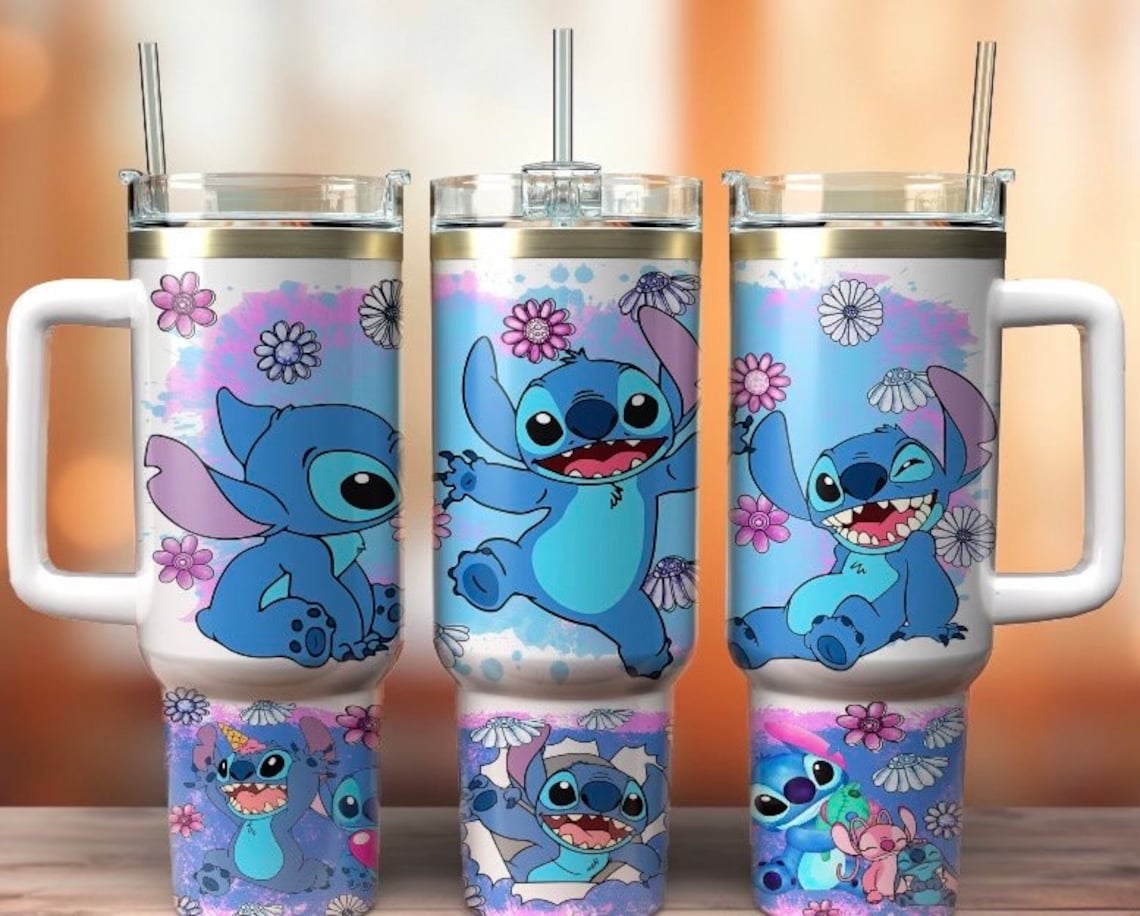 Disney Stitch 30oz or 40Oz Tumbler, Blue Stitch Ohana Coffee Tumbler, Lilo Stitch Insulated Tumbler HG