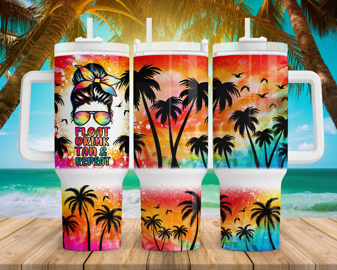Float Drink Tan Repeat 30oz or 40oz Quencher Tumbler Gift For Her Him Birthday Gift LN Summer Tumbler s Messy Bun Summer Vibes Beach Tumbler