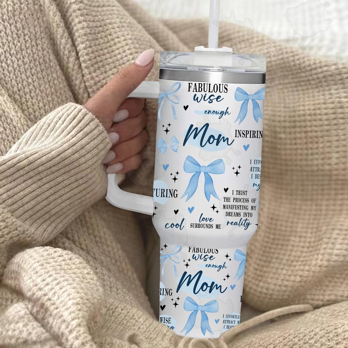 Mama Bow Coquette 30oz or 40oz Quencher Tumbler Gift For Her Him Birthday Gift LN Blue Mama Tumbler Mothers Day Gift Tumbler