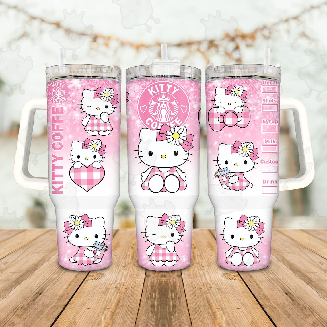 Kitty Coffee Pink Cat 30oz or 40oz Tumbler with Handle, Gift for Hello Kitty Fan, Birthday Anniversary Tumbler Gift HFN