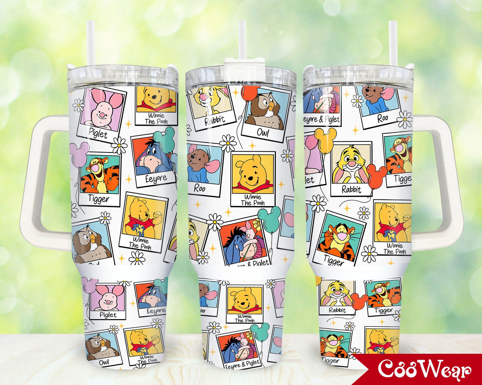Vintage Pooh and Friends Polaroid 30oz or 40oz Tumbler with Handle, Gift for Winnie The Pooh Fan, Birthday Anniversary Tumbler Gift HFN