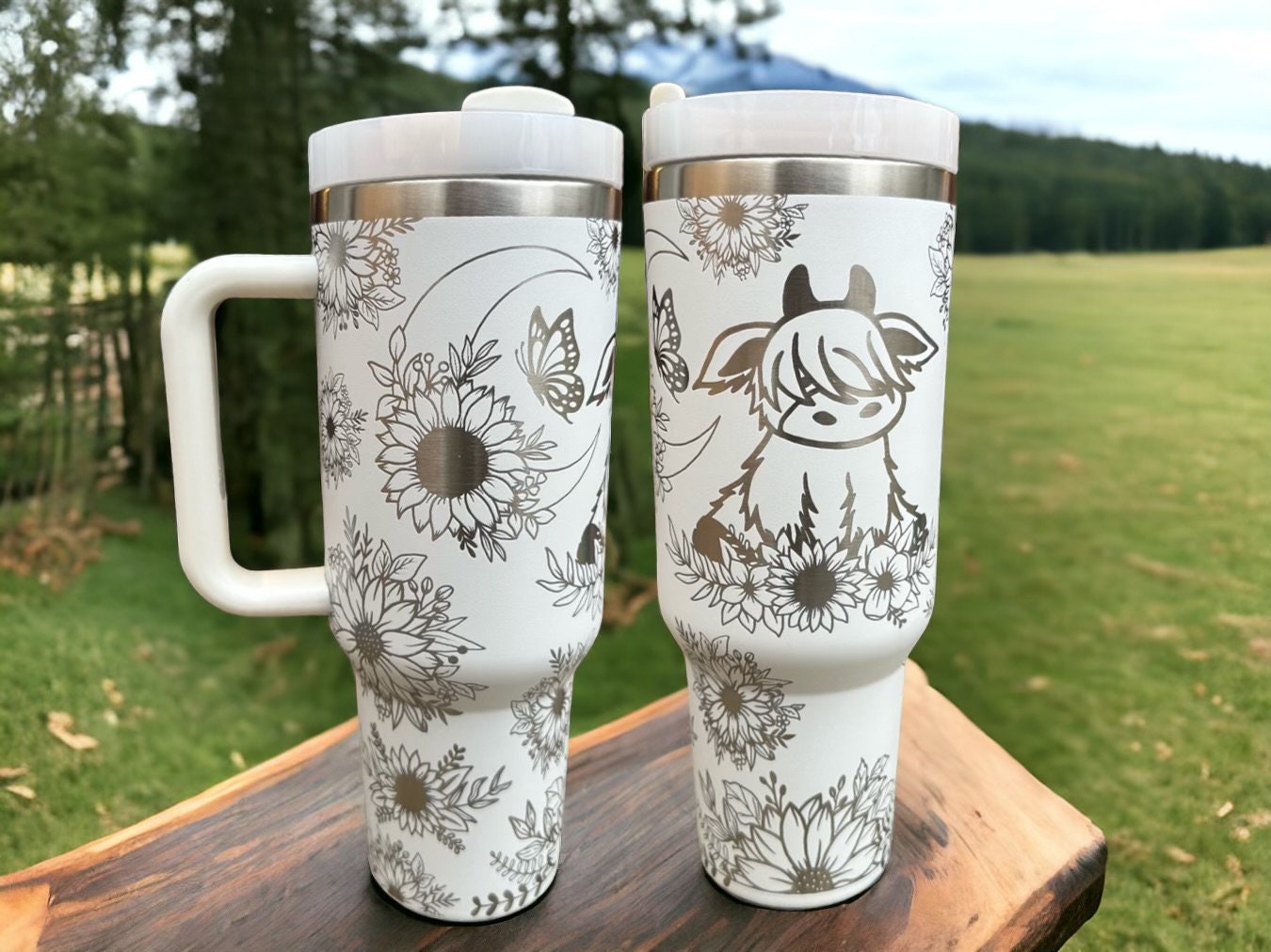 Baby Highland Cow Sunflower tumbler|Personalized water bottle 30oz or 40oz Tumbler with Handle, Birthday Anniversary Tumbler Gift HFN