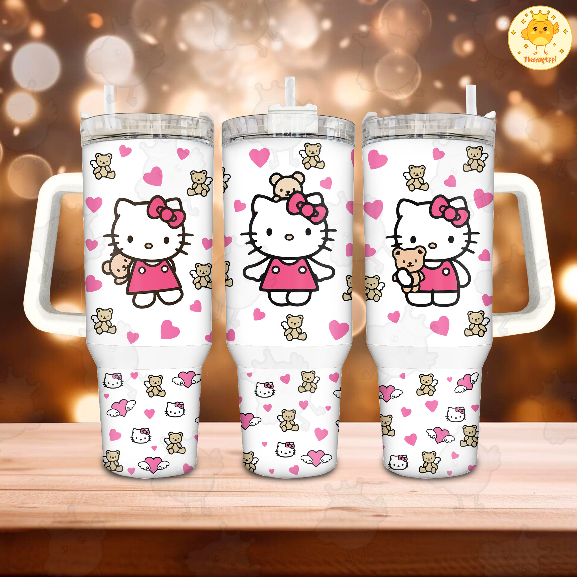 Valentine Cartoon Hello Kitty Teddy 30oz or 40oz Tumbler, Gift Valentine Tumbler, Valentine Movie 40oz Quencher Tumbler Fan Gift HFN