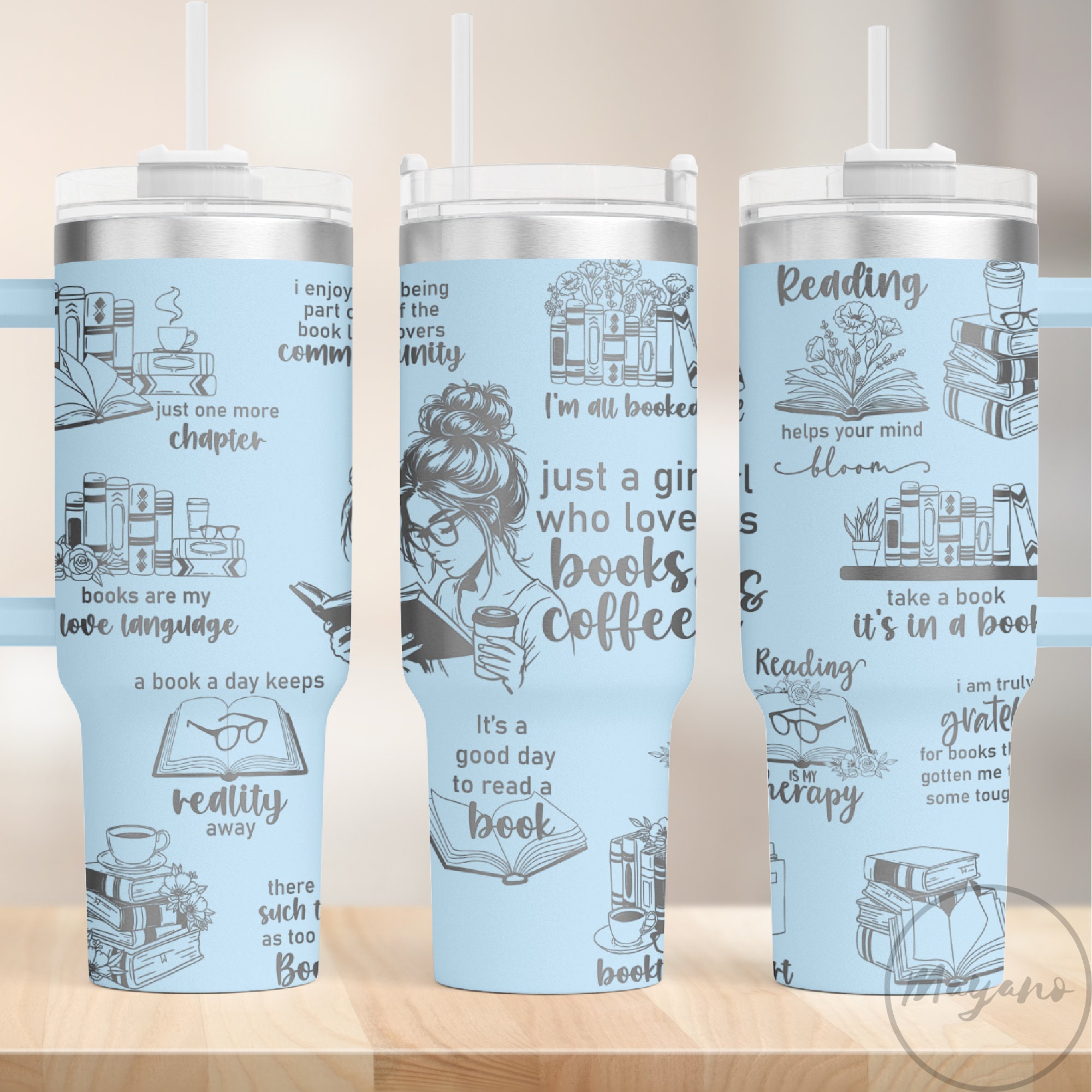 Book Lover Laser Engraving 30oz or 40oz Tumbler with Handle, Birthday Anniversary Tumbler Gift HFN