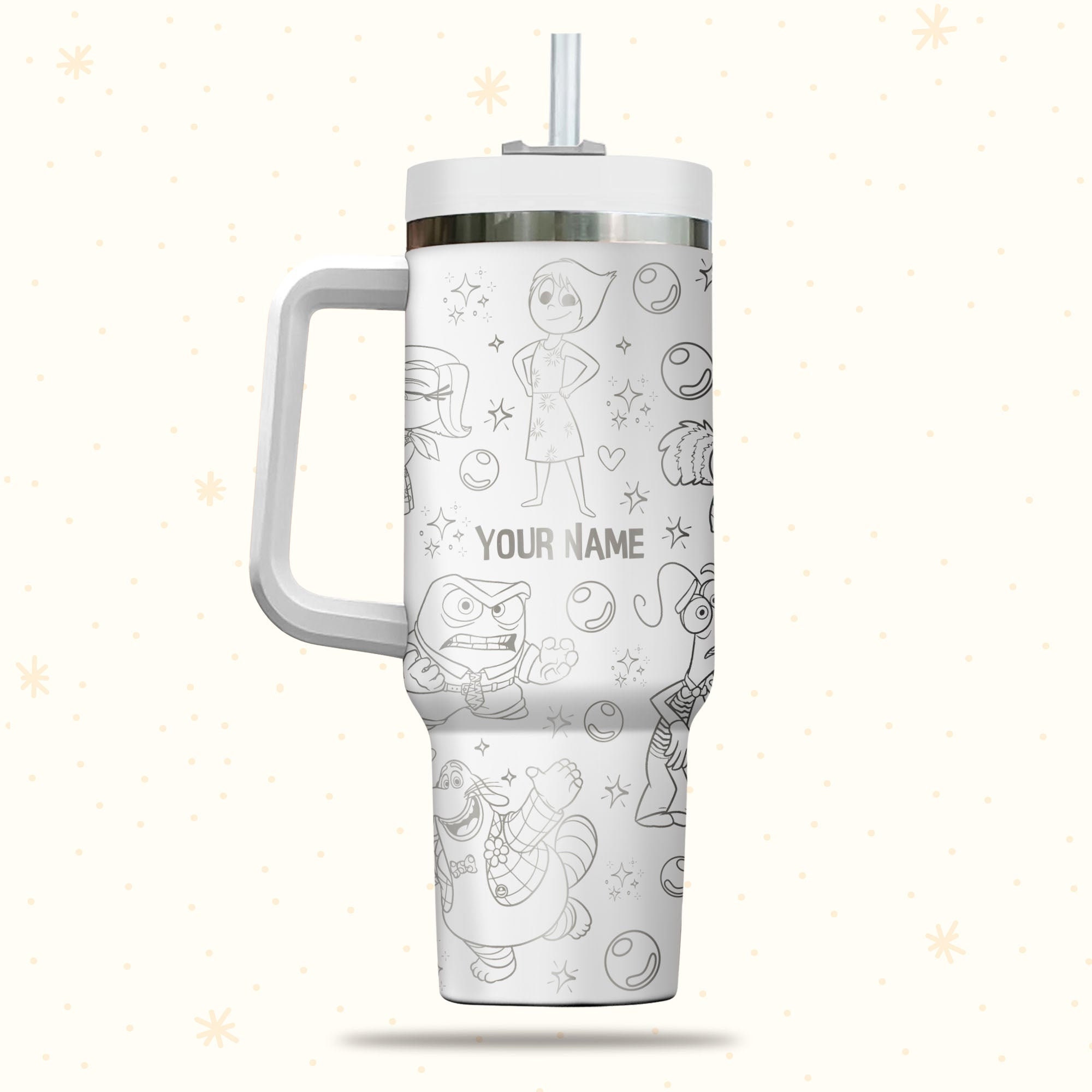 Inside Out Disney Cartoon 30oz or 40oz Quencher Stainless Steel Tumbler With Handle, Best Gift Idea NVA