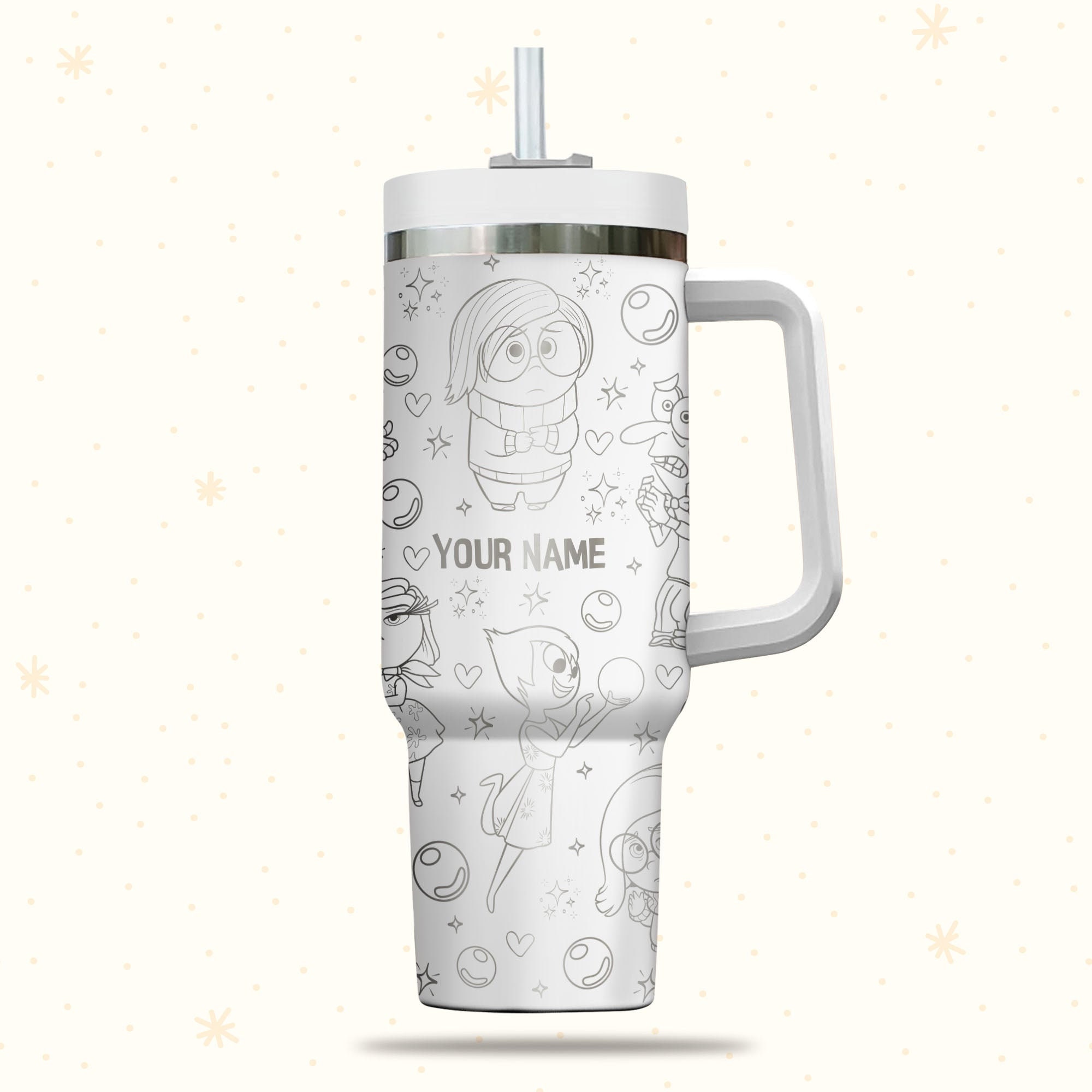 Inside Out Disney Cartoon 30oz or 40oz Quencher Stainless Steel Tumbler With Handle, Best Gift Idea NVA